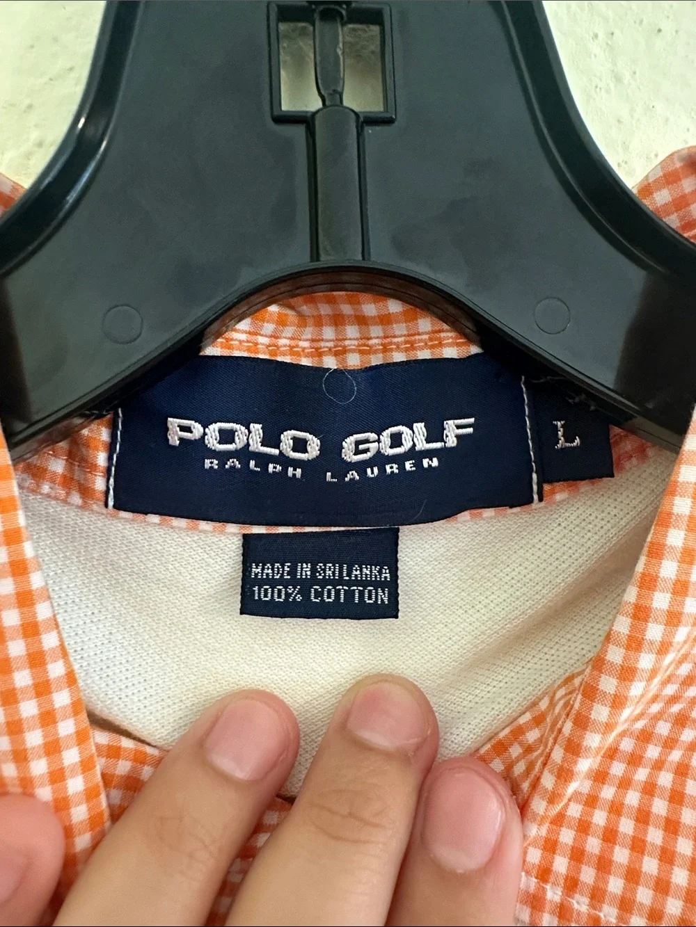 Ralph Lauren White Polo with Orange Check Collar